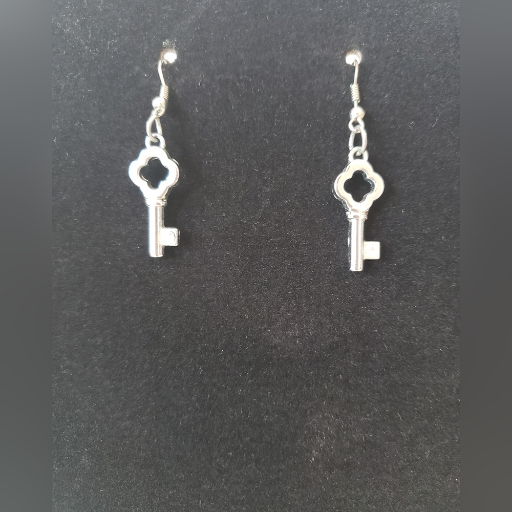 Silver Tone Key Earrings